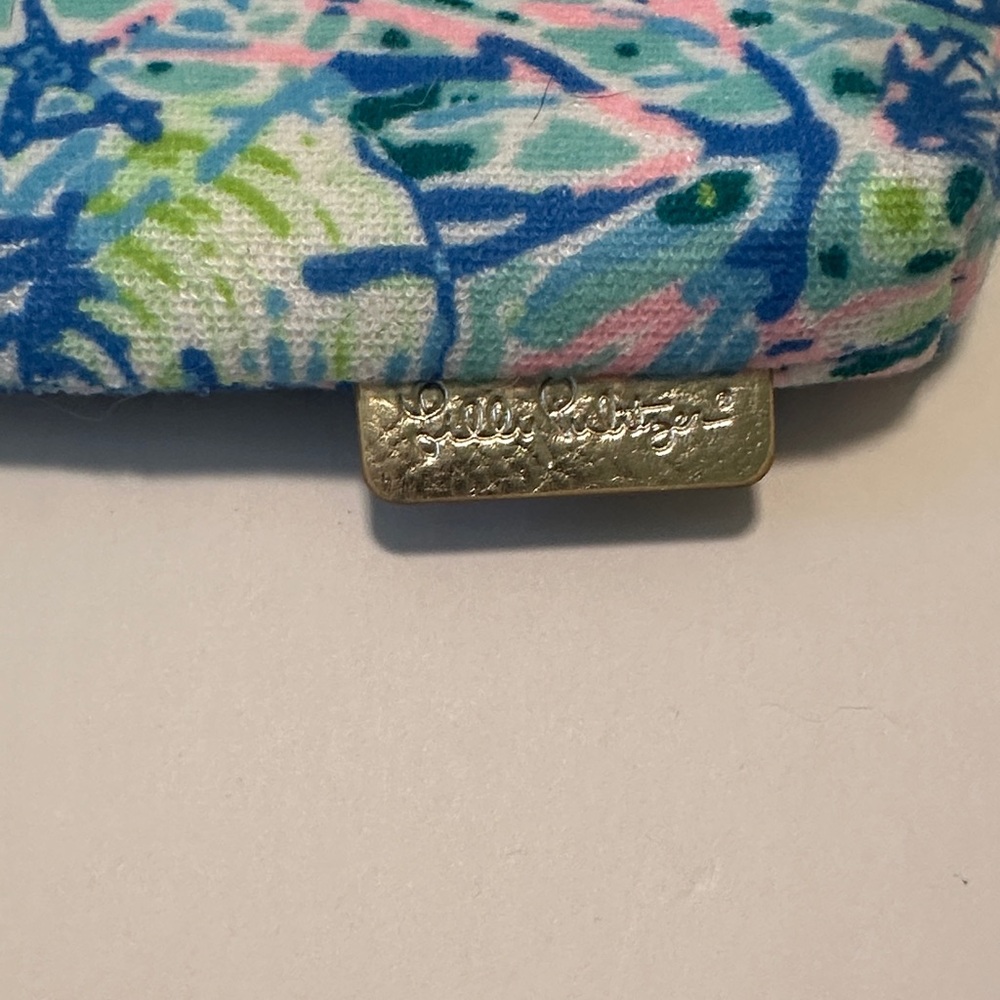Lilly Pulitzer Blue and Pink Floral Cosmetic Bag with Gold Trim - Picture 3 of 3